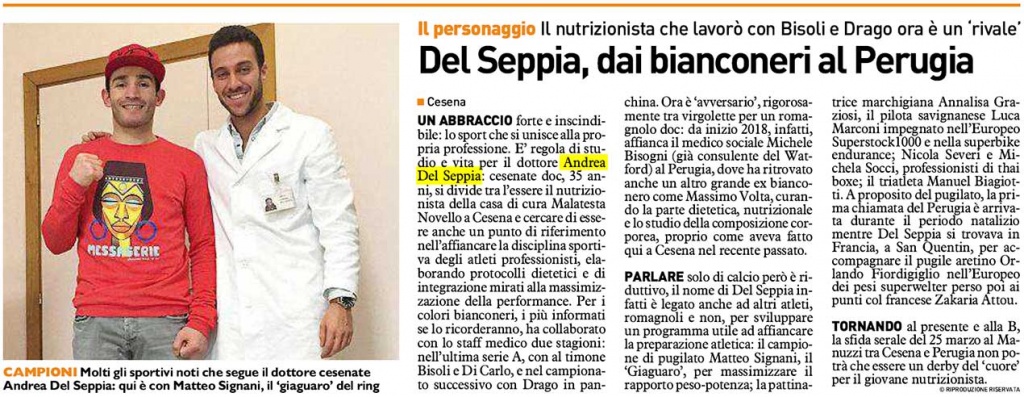 Il Resto del Carlino - Andrea Del Seppia becomes the new, official Perugia Calcio nutritionist
