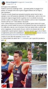 Manuel Biagiotti thanks his technical staff, including Dr. Andrea Del Seppia, after achieving the third place at the Sprint Triathlon of the Rimini Challenge 2017